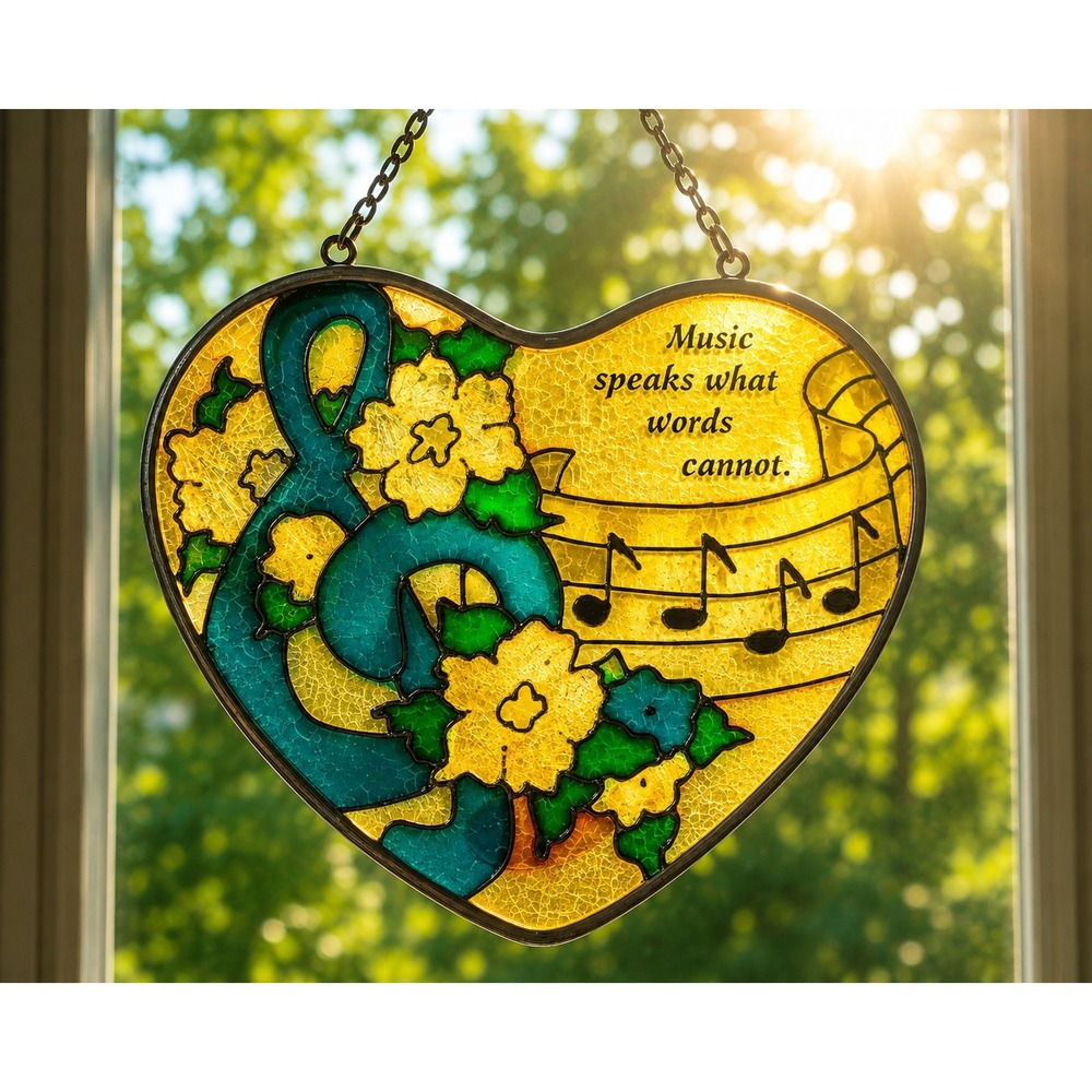 Joan Baker Design Music Speaks What Words Cannot Heart Suncatcher Window Hanging